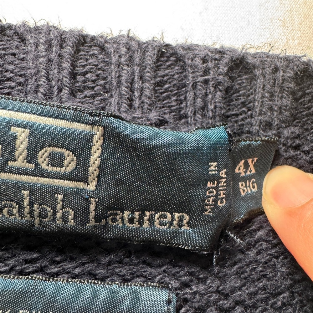 Polo Ralph Lauren Men 4X Big Navy Blue 100%  Cotton‎ Crewneck Sweater Red Pony - Picture 3 of 7